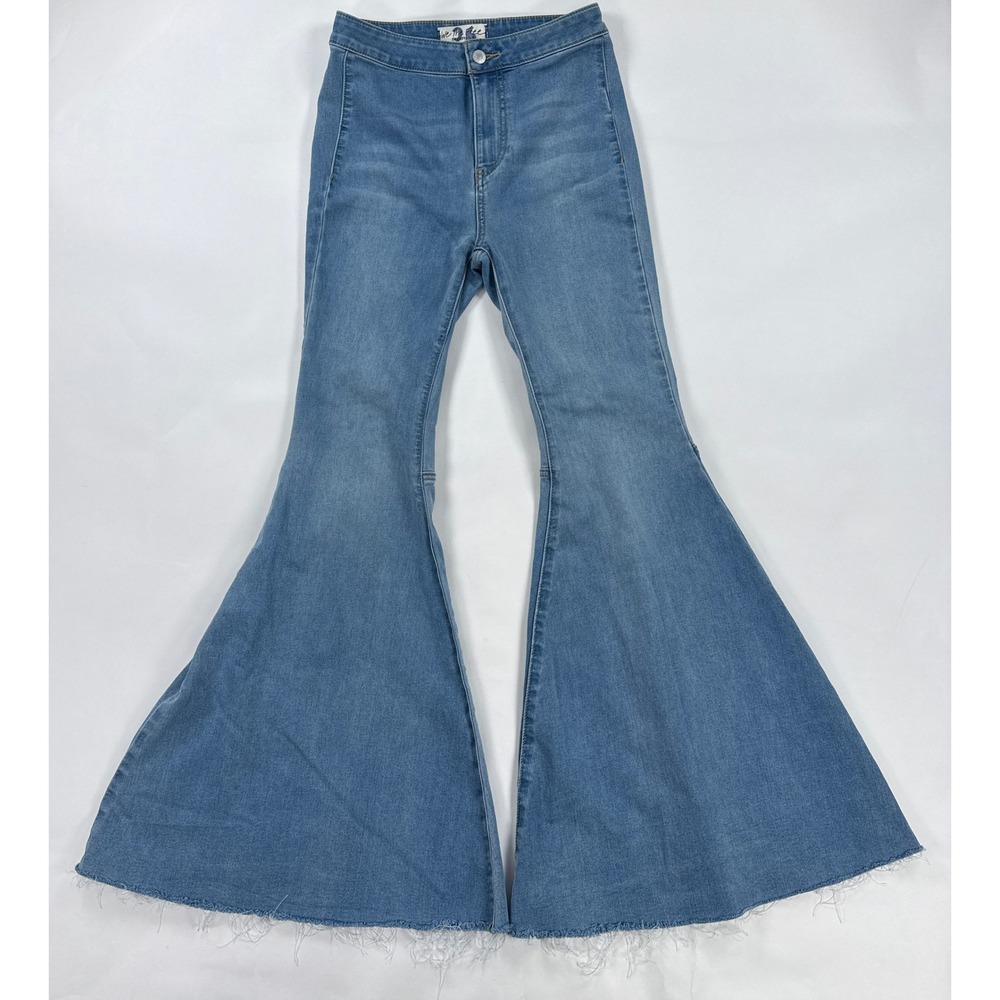 Free People Just Float On Flare Jeans Womens 26 High Rise Bell Bottom Raw Hem